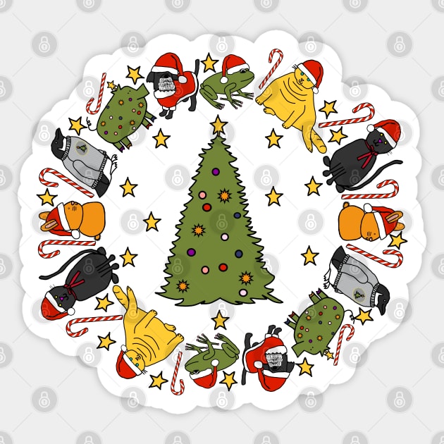 Cute Animals Stars Candy Canes Around the Christmas Tree Sticker by ellenhenryart